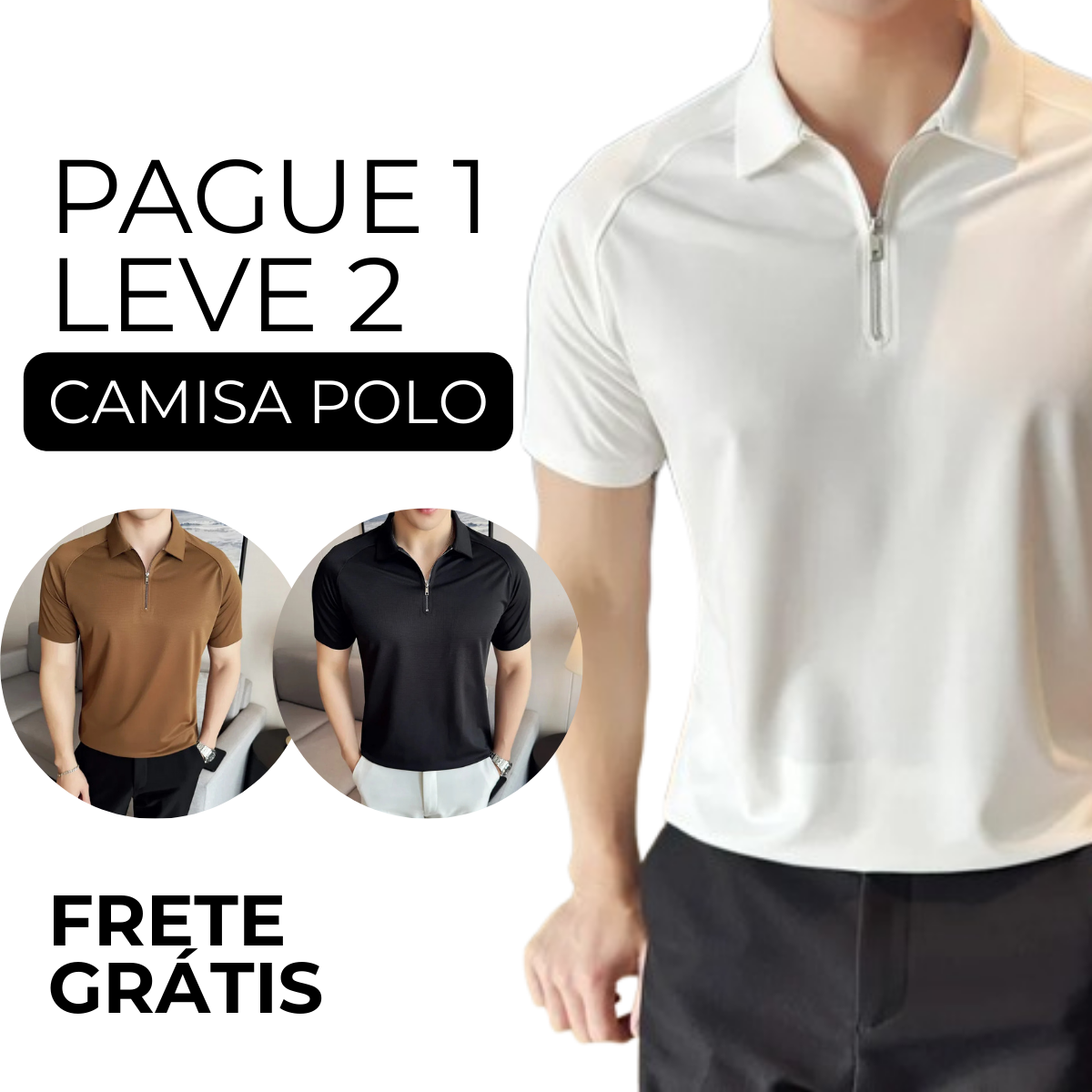 PAGUE 1 LEVE 2 - Camisa Polo De ziper Old Money